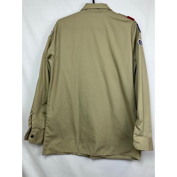 Boy Scotts of America Mens Med Long Tan Long Sleeve Button Up Shirt with Patches - Picture 6 of 8